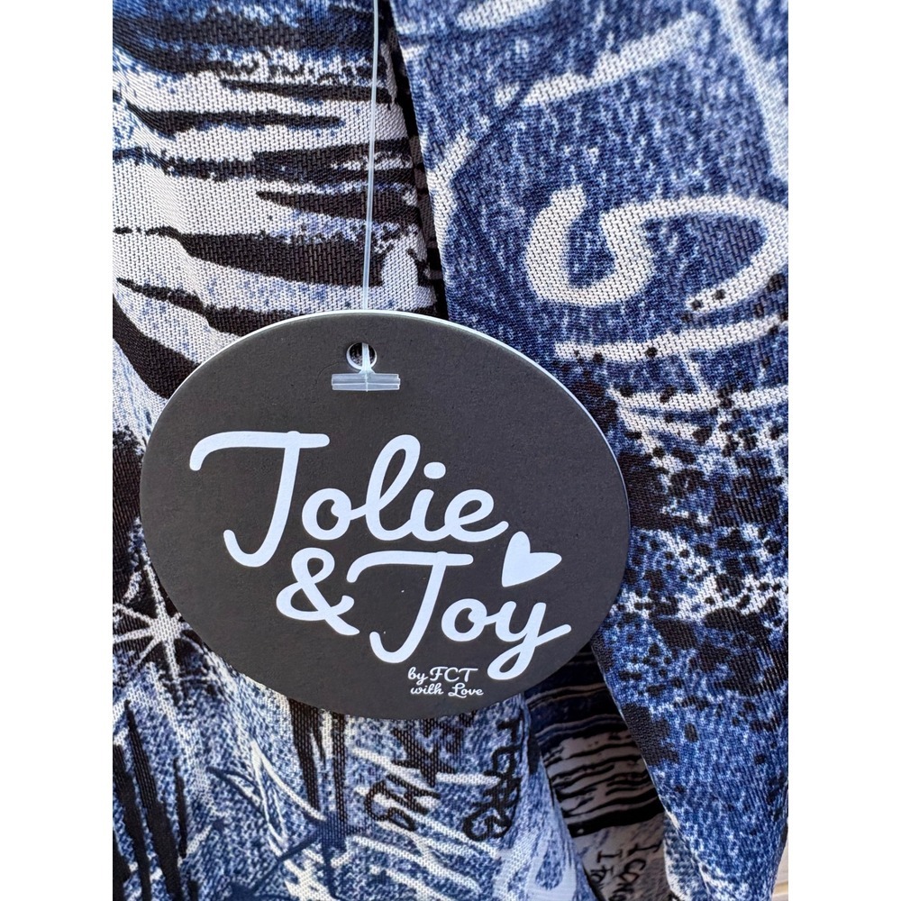 Jolie & Joy Womens 2X Blue Denim Print Graffiti Mesh Mock Neck Long Bodysuit NEW - Picture 4 of 6